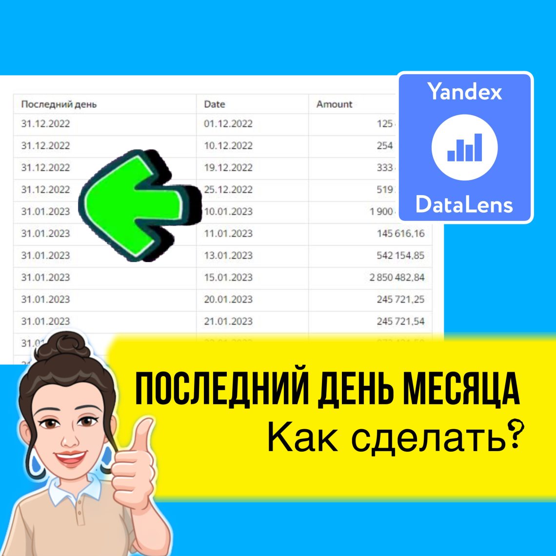 В этом практическом уроке вы узнаете, как в DataLens при группировке по месяцам сделать отображение даты концом месяца, а не началом, как это есть по умолчанию.