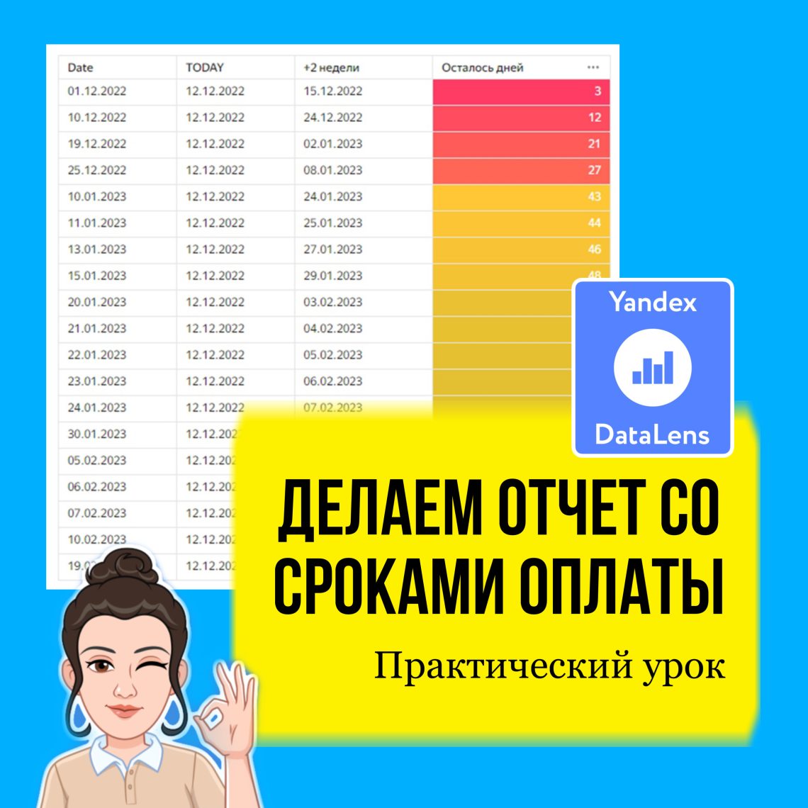 В этом практическом уроке сделаем с вами реальный и прикладной отчет в DataLens, который будет показывать нам, когда и по каким позициям истекает срок оплаты.