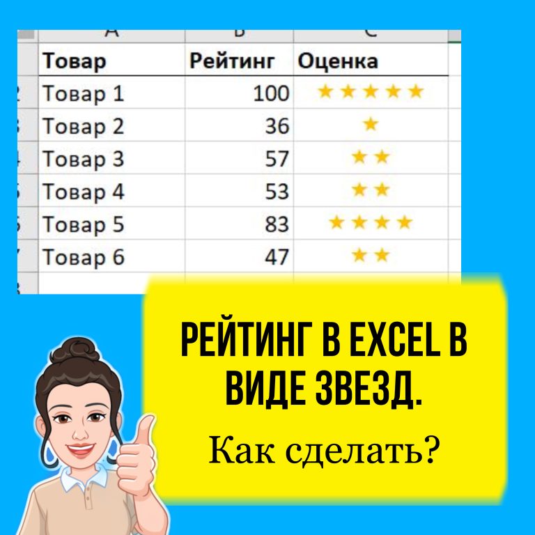В этом уроке я покажу, как в Excel можно сделать красивый рейтинг в виде звезд. В зависимости от рейтинга в ячейке будет отображаться нужное количество звезд.