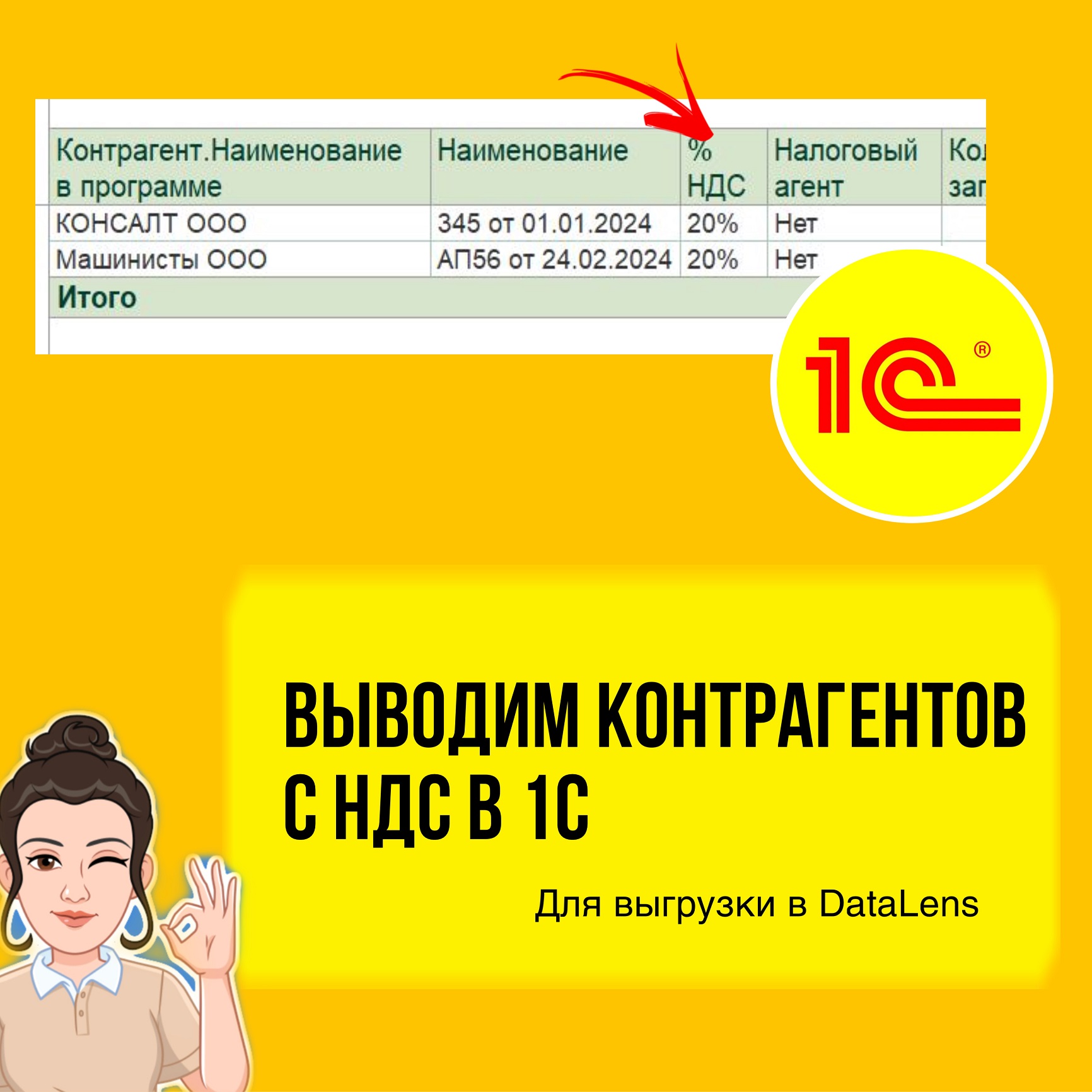 Как вывести список контрагентов с НДС в 1С. Делаем отчет для выгрузки в DataLens (через Экстрактор).