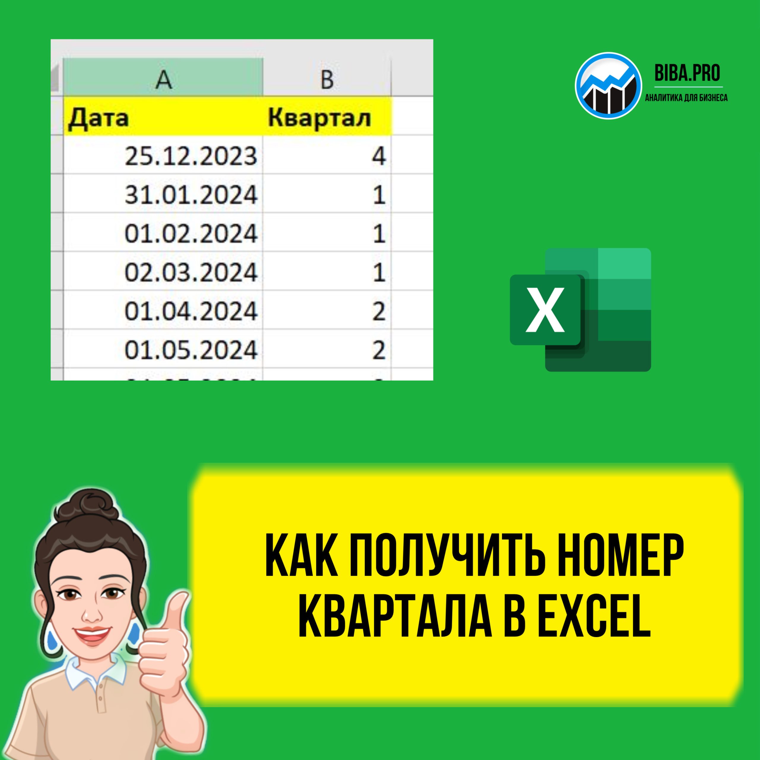 Как определить номер квартала в Excel из даты. Урок по шагам.